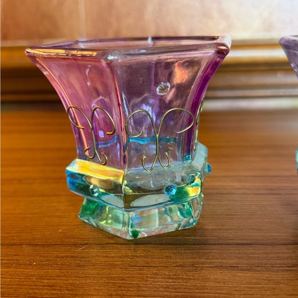 Partylite Mardi Gras Glass Votive Candle Holders Set of 2 - Picture 8 of 11